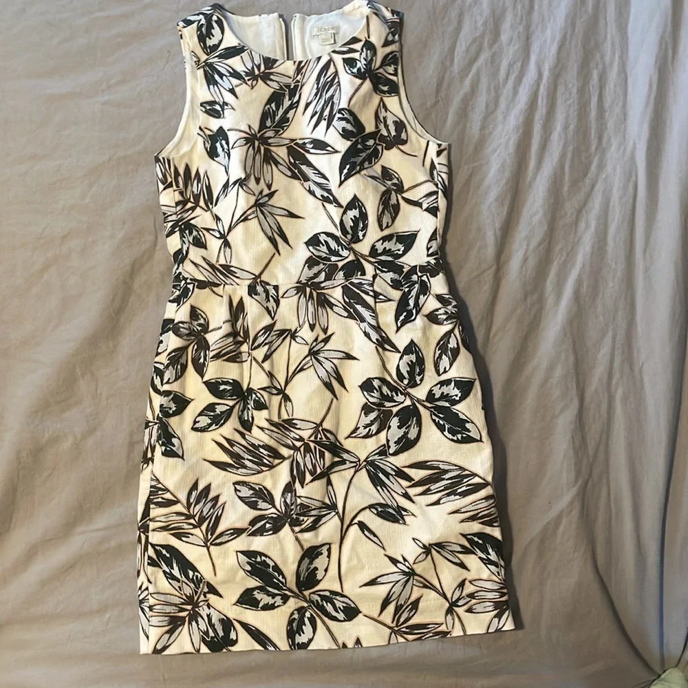 J.Crew Cream & Black Floral Print Textured Sleeveless Sheath Dress 00 XS pencil